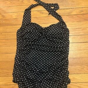 Womens Black Polka Dot One-Piece Swimsuit